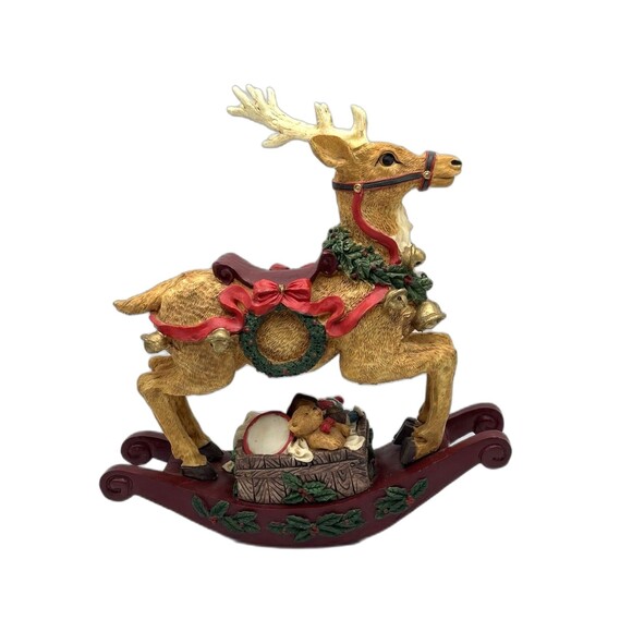 Vintage Hand Painted Christmas Musical Rocking Reindeer Plays Jungle Bells - Picture 1 of 13
